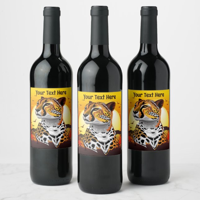 Cheetah African Feline Wild Animal Wine Label (Bottles)