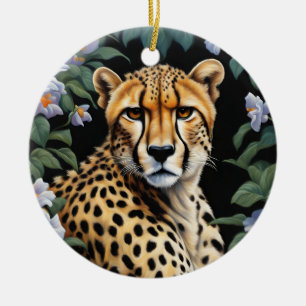 Cheetah and flowers ceramic tree decoration