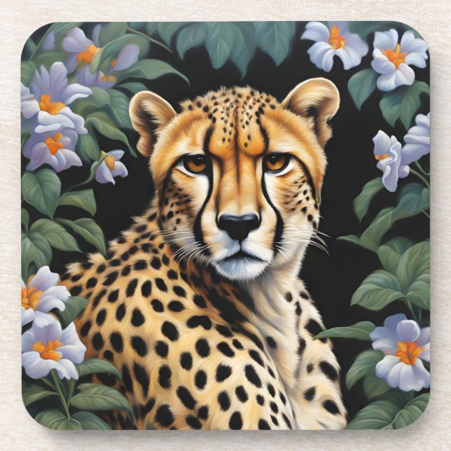 Cheetah and flowers coaster (Front)