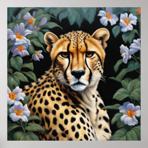 Cheetah and flowers poster