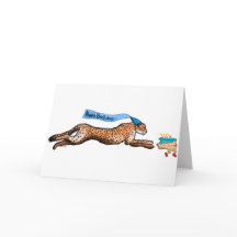 Cheetah And Runaway Cake Cartoon Birthday Card