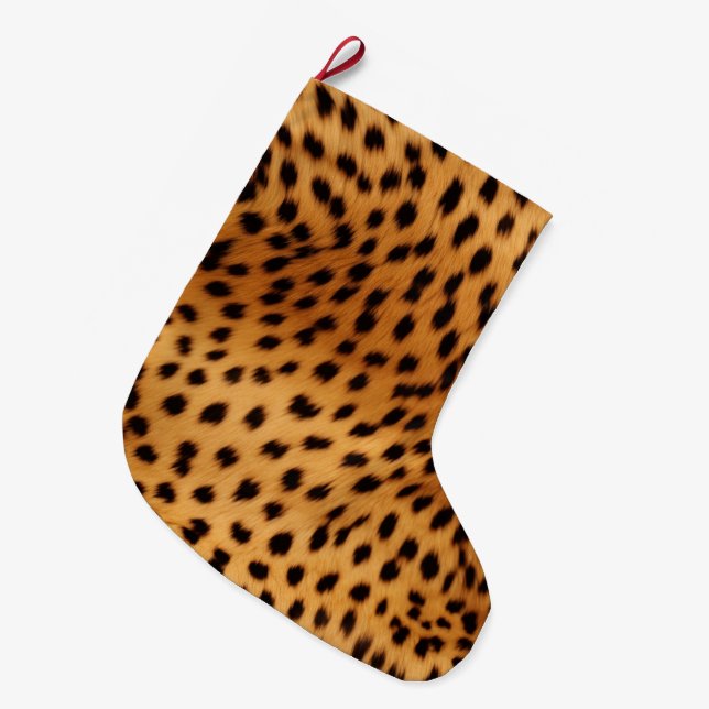 Cheetah Animal Fur Large Christmas Stocking (Front (Hanging))