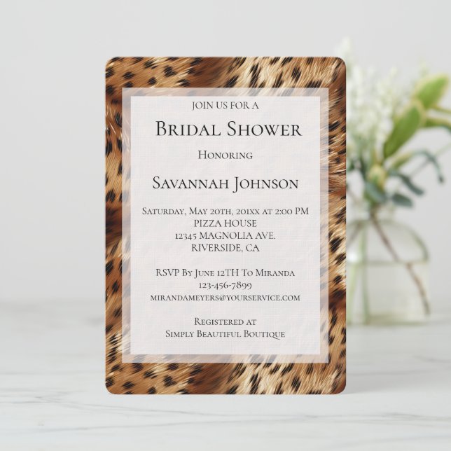 Cheetah Animal Leopard Print Bridal Shower Invitation (Standing Front)