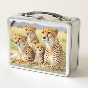 Cheetah Animal Nature Wildlife Affection Caring Metal Lunch Box