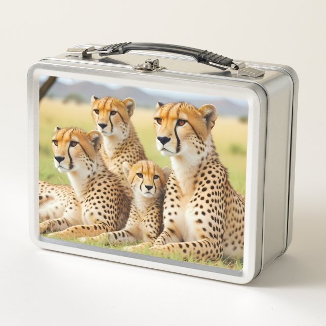 Cheetah Animal Nature Wildlife Affection Caring Metal Lunch Box (Front)