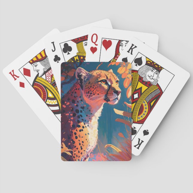 Cheetah Animal Portrait Painting Wildlife Outdoors Playing Cards (Back)