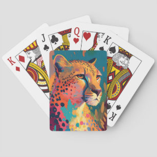 Cheetah Animal Portrait Painting Wildlife Outdoors Playing Cards