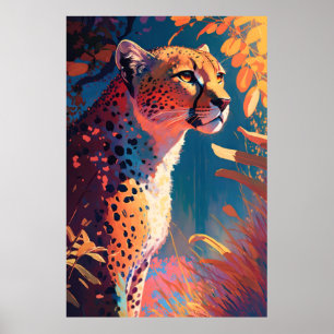 Cheetah Animal Portrait Painting Wildlife Outdoors Poster