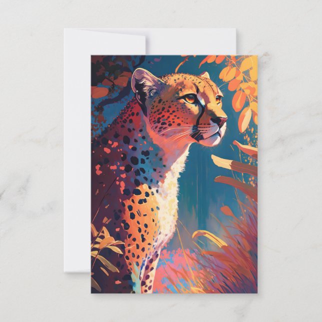Cheetah Animal Portrait Painting Wildlife Outdoors Thank You Card (Front)