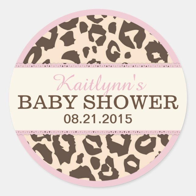 Cheetah Animal Print and Pink Baby Shower Label (Front)