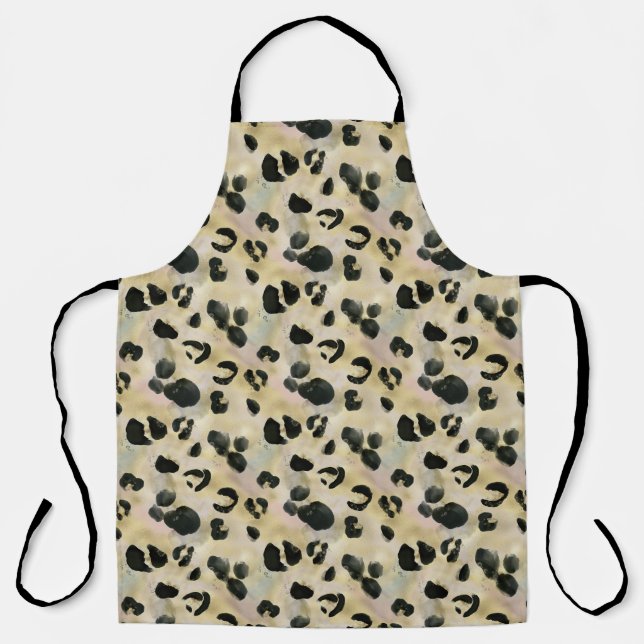 Cheetah Animal Print Black, Gold  Apron (Front)