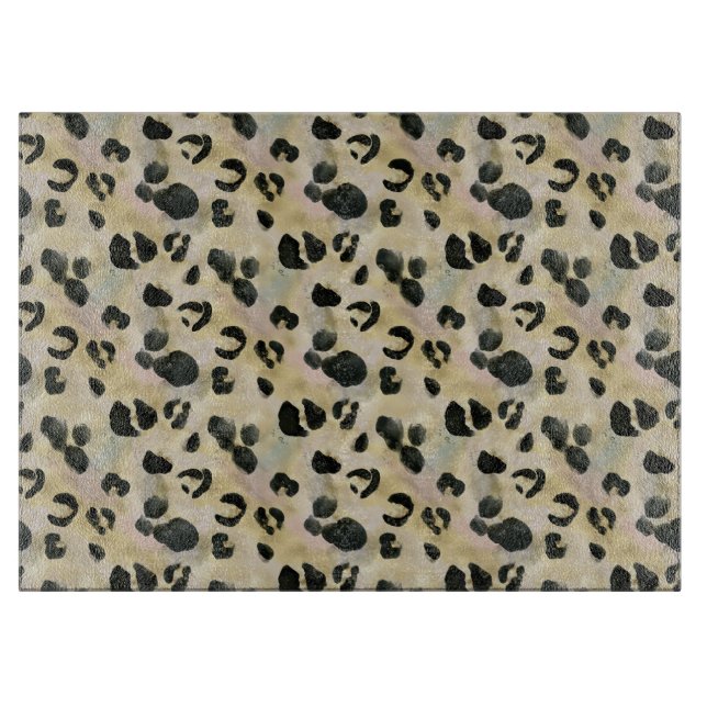 Cheetah Animal Print Black, Gold  Cutting Board (Front)