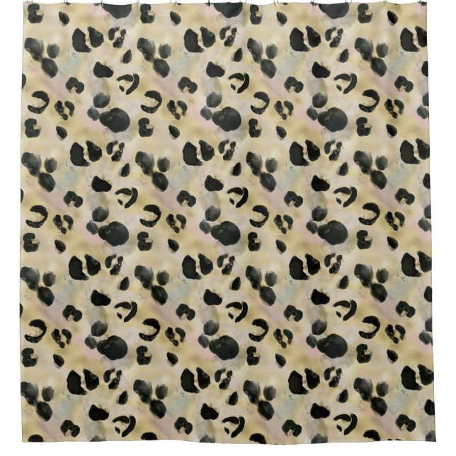 Cheetah Animal Print Black, Gold Shower Curtain (Front)