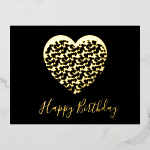 Cheetah Animal Print Heart Happy Birthday  Foil Holiday Postcard