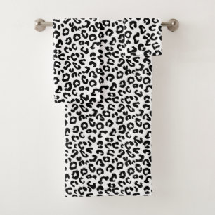 Cheetah Animal Print in Black and White Bath Towel Set