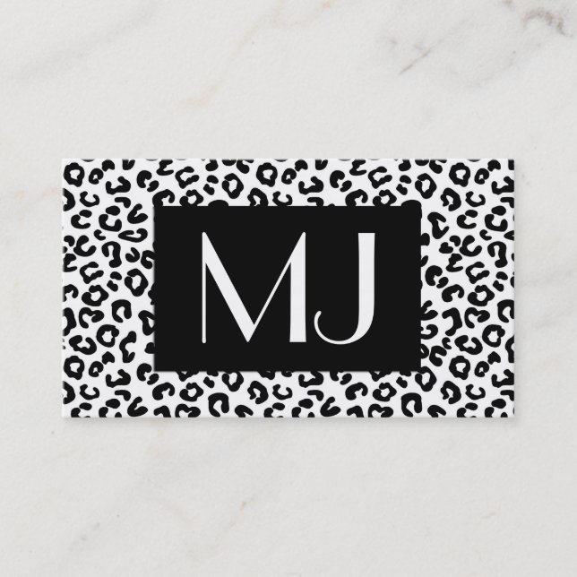 Cheetah Animal Print in Black and White Business C Business Card (Front)