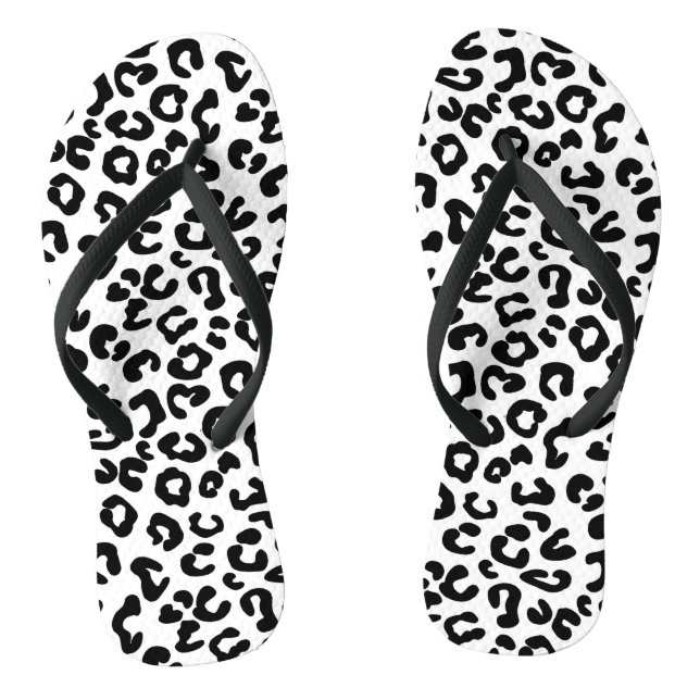 Cheetah Animal Print in Black and White Flip Flops (Footbed)