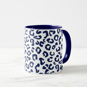 Cheetah Animal Print in Navy Blue and White Mug