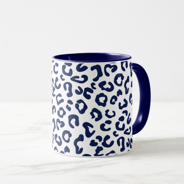 Cheetah Animal Print in Navy Blue and White Mug (Front Right)
