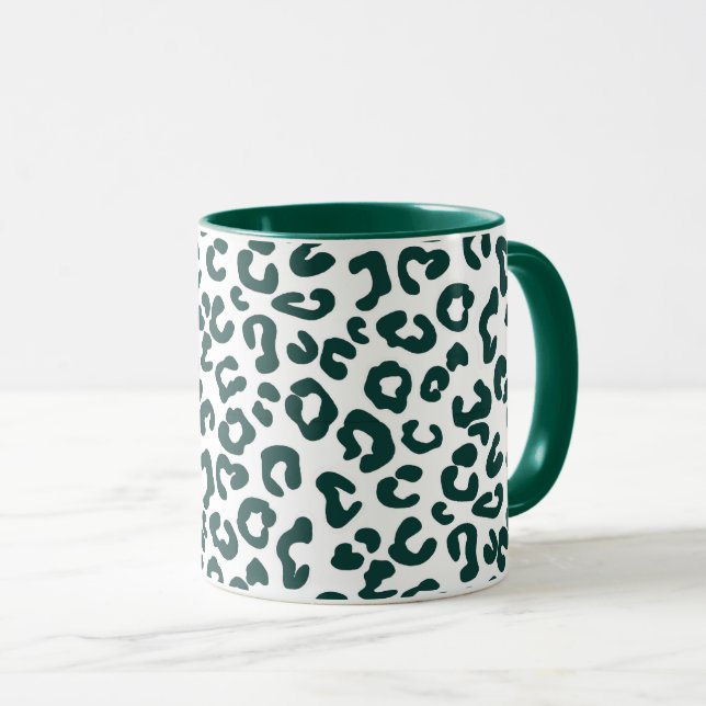 Cheetah Animal Print in Pine Green and White Mug (Front Right)