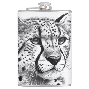 Cheetah Animal Wild Nature Illustration Line Epic  Hip Flask