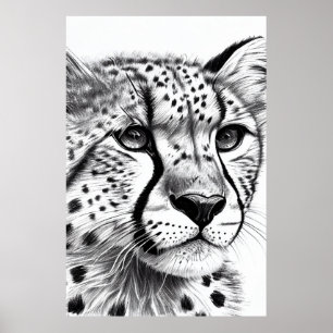Cheetah Animal Wild Nature Illustration Line Epic  Poster