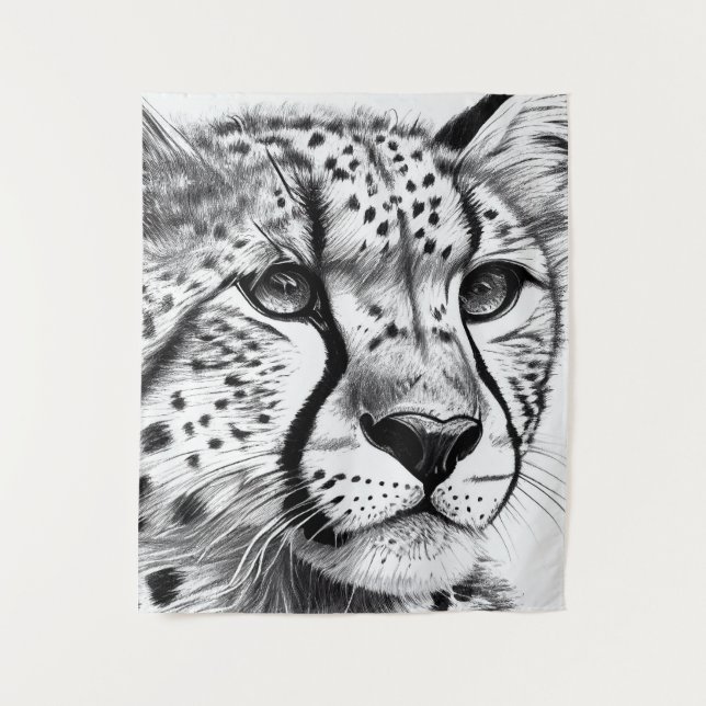 Cheetah Animal Wild Nature Illustration Line Epic  Tapestry (Front)