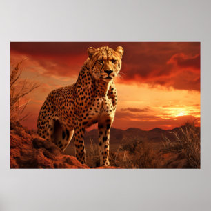 Cheetah Animal Wildlife Wilderness Colourful Art Poster