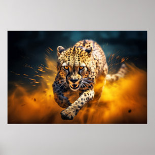 Cheetah Animal Wildlife Wilderness Colourful Art Poster