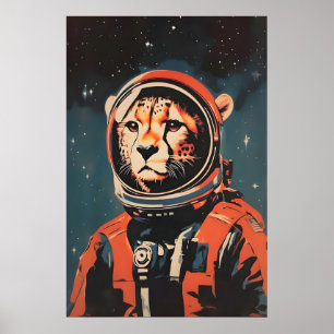 Cheetah Astronaut Poster, Cheetah Retro Print