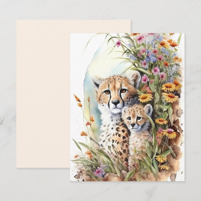  Cheetah Baby and Mum Flat Card (Front/Back)