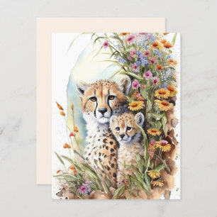 Cheetah Baby and Mum Flat Card