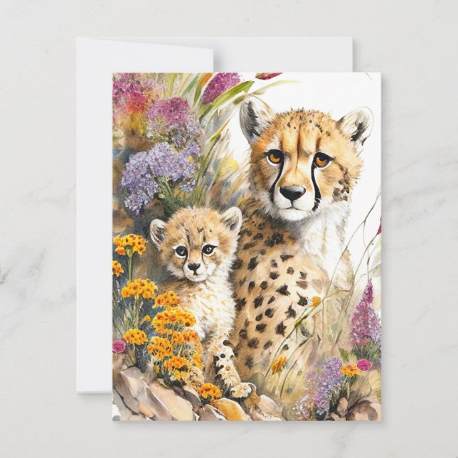 Cheetah Baby and Mum Flat Card (Front)