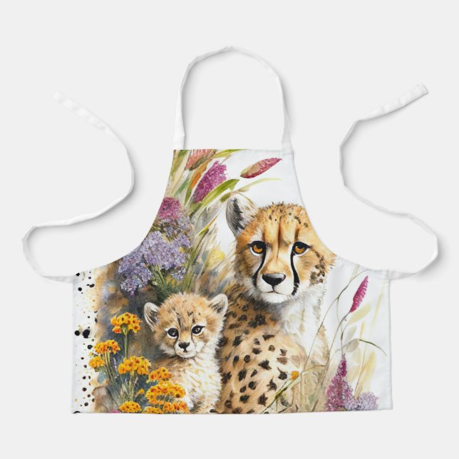 Cheetah Baby and Mum Kids Apron (Front)