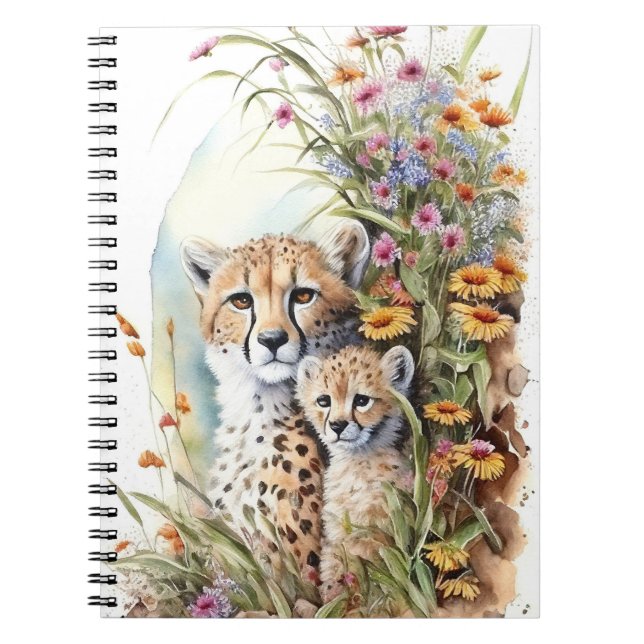  Cheetah Baby and Mum School Office Notebook Gift (Front)