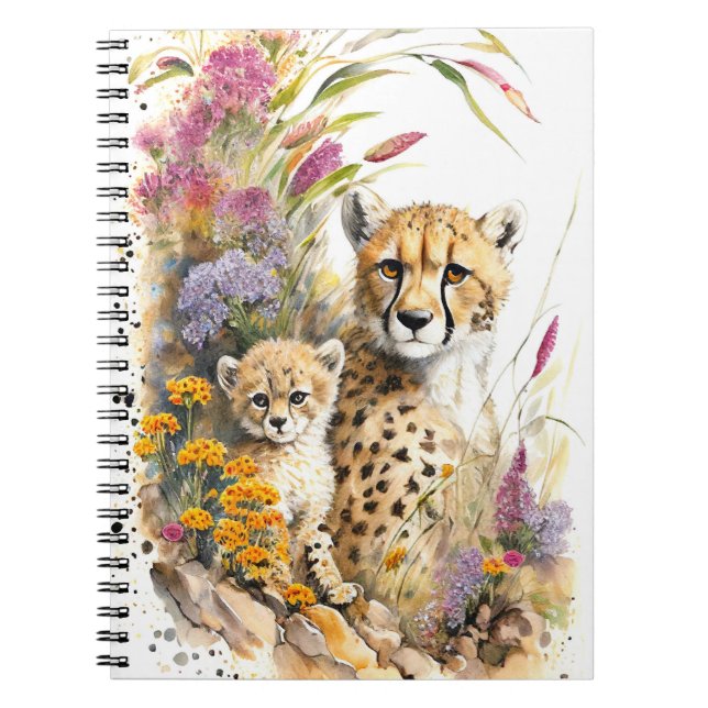  Cheetah Baby and Mum School Office Notebook Gift (Front)