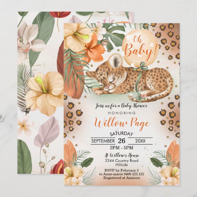 Cheetah Baby Shower Invitation Safari Baby (Front/Back)