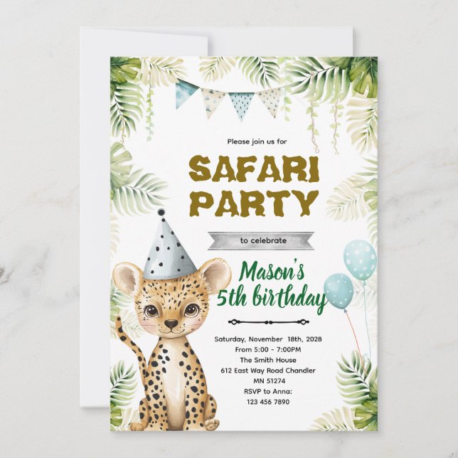 Cheetah Birthday Party Invitation (Front)