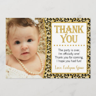 Cheetah Birthday Thank You Card with Photo