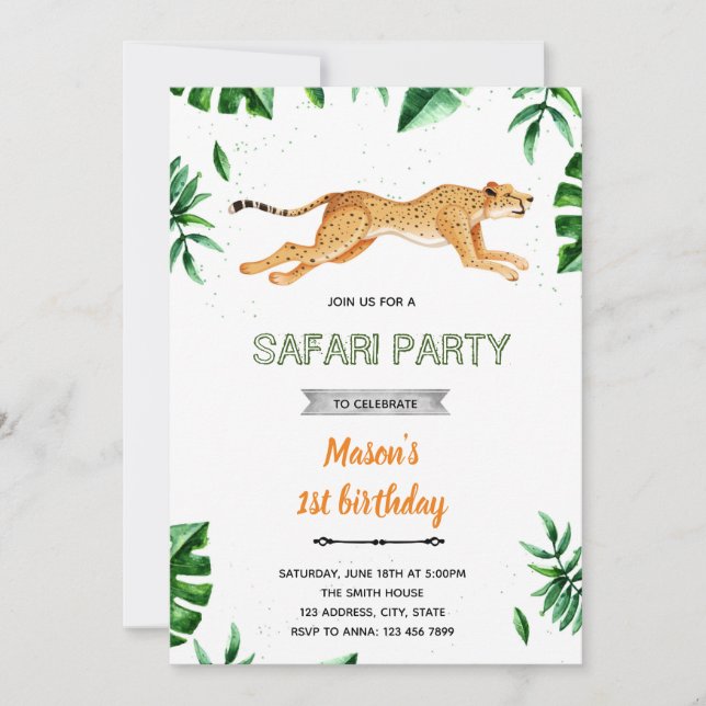 Cheetah birthday theme invitation (Front)