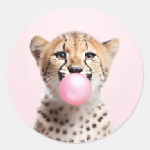 Cheetah Blowing Pink Bubble Gum Playful