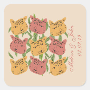Cheetah Bridal Shower Jungle Plants Square Sticker