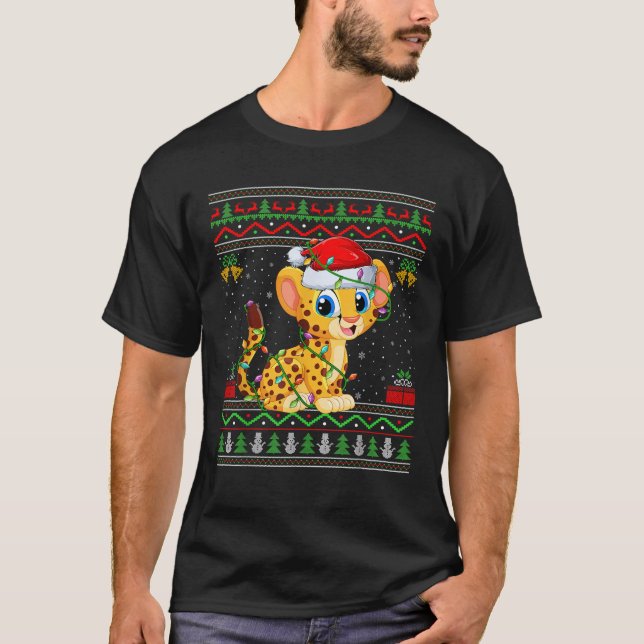 Cheetah Christmas Lights Santa Ugly Sweater Xmas  (Front)