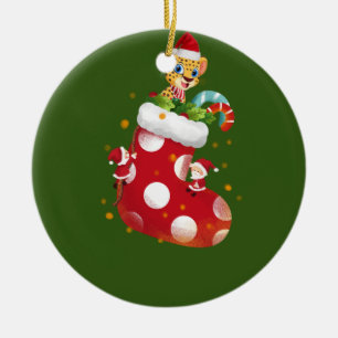 Cheetah Christmas Socking Ceramic Tree Decoration