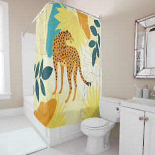 Cheetah colourful tropical leaves wallpaper throw  shower curtain