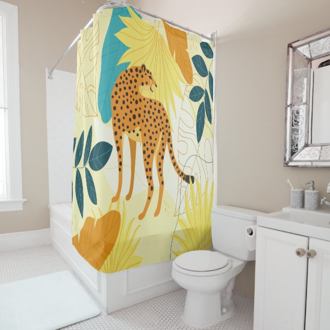 Cheetah colourful tropical leaves wallpaper throw  shower curtain (In Situ)