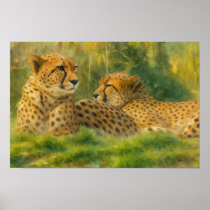 Cheetah Companions – Serene Wildlife Watercolor Poster