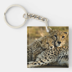 Cheetah Cub Snuggling with its Mum Key Ring