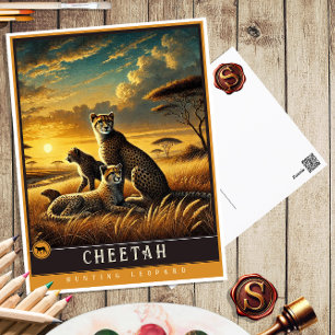 Cheetah Cute Family Vintage Animal Postcard