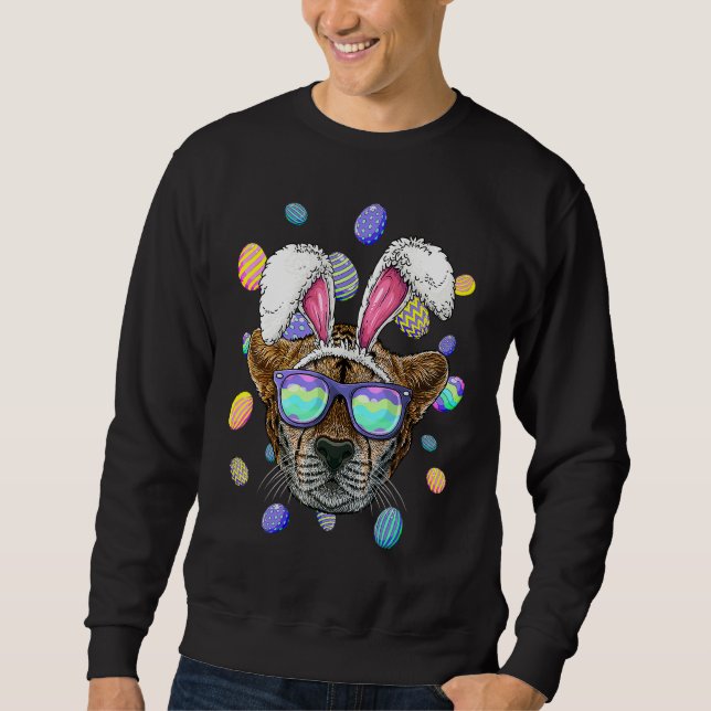 Cheetah Easter Bunny Ears Funny Easter Eggs Huntin Sweatshirt (Front)